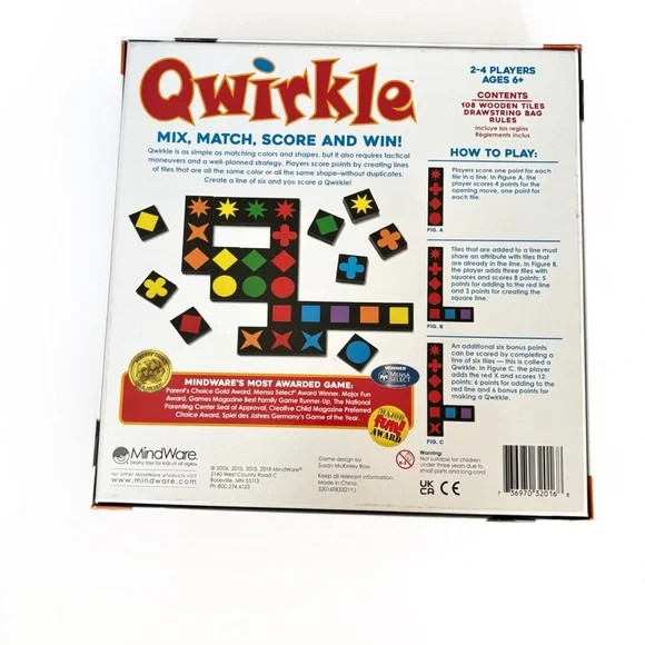 Qwirkle Board Game Mindware Mix Match Bright Multicolor Tiles - Picture 2 of 3